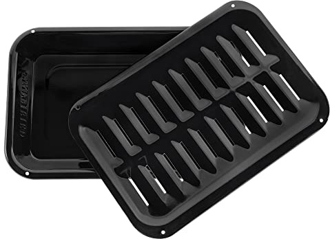 Certified Appliance Accessories Small 2-Piece Broiler Pan & Grill Set Porcelain-on-Steel 13x8-3/4x1-3/8 Broiler Pan for Oven, Black Whirlpool 4396923, Maytag, Kitchen-Aid replacement