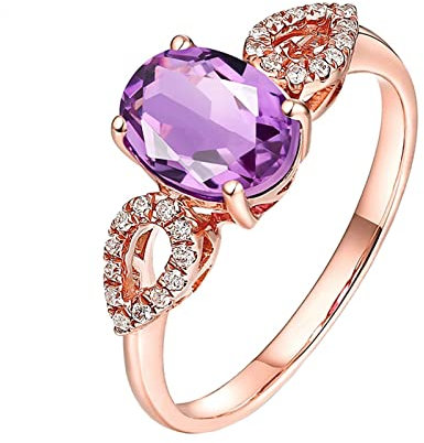 KnBoB 1.34ct Amethyst mit Diamant Ring, Damen 18 Karat (750) Rotgold Ringe Rosegold Tropfen Oval Eheringe Gr. 57 (18.1)