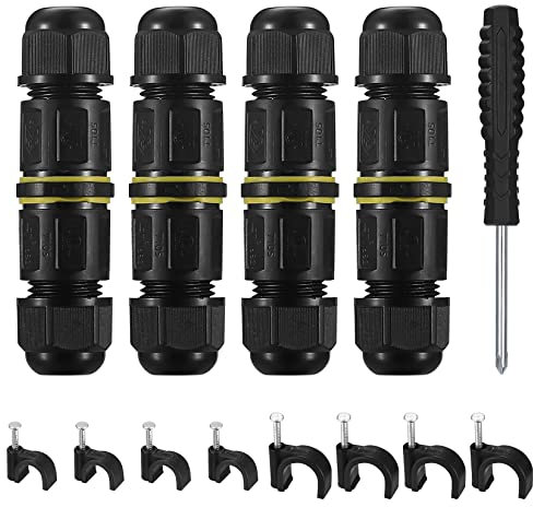 IP68 Waterproof Junction Box, Outdoor Cable Electrical Connectors, Wire Connector External Sleeve Coupler, Extension Electrical Cable Protector Boxes for Cable Diameter Ø 4mm-8mm (Black-4 Pcs)