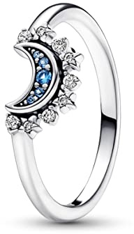 PANDORA Moments - Anello luna celeste, in argento sterling con cristallo blu notte e pietre di zirconia cubica incolori