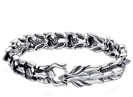 1pc Dragon Scale Dragon Skeleton Bracciale, Bracciale da Uomo, Acciaio Inossidabile, Bracciale Braccialetto per Uomo Braccialetto Catena in Acciaio Inox Argento Regalo Perfetto