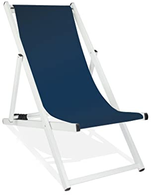 MultiBrands Liegestuhl, klappbar, Aluminium, Sitzbezug, weiß lackiert (Dunkelblau)