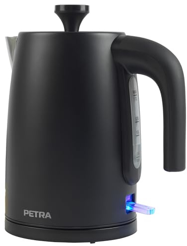 Petra PT5632MBLKVDE Bollitore elettrico – Cottura rapida, finestra con indicatore del livello dell'acqua, filtro anticalcare, protezione contro l'essiccazione, controller Strix, base orientabile, 1,7