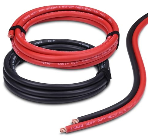Shirbly 4 Gauge Battery Cable, 10FT Red + 10FT Black 4 AWG Pure Copper Wire Welding Cable, for Automotive, Battery, Solar and Generator, Standard USA OFC Wire