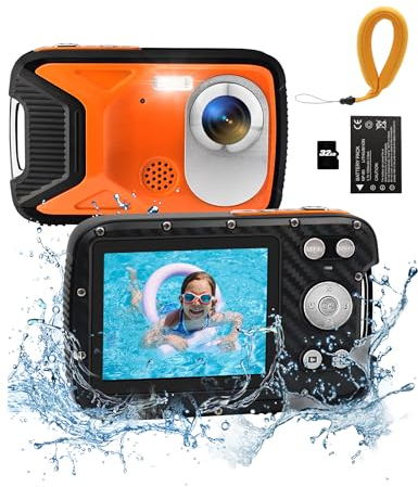 YEEIN Fotocamera subacquea da 4,6 m, fotocamera digitale impermeabile da 30 MP, con scheda da 32 G e cinghia galleggiante, zoom 18x, ricaricabile, per snorkeling e nuoto