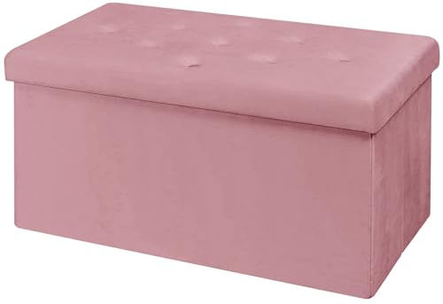BRIAN & DANY Ottomane Aufbewahrungsbox Samt Faltbare Aufbewahrung Ottomane Bank mit Hochelastischer Schwammfüllung für Wohnzimmer, 76 x 38 x 38 cm, Hot Pink