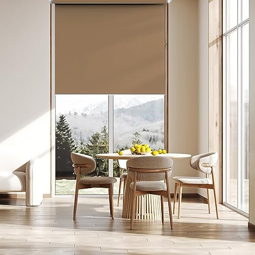 Verdunkelungsrollo 90 x 170 cm, Sichtschutz und Sonnenschutz Blickdicht, Sonnenschutz Jalousie, mit Aluminium-Schienen, für Fenster und Tür, Taupe
