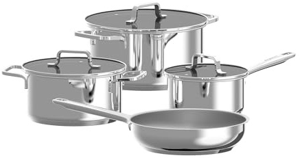 BergHOFF Helix set of 7 Cookware Set With Glass Lids Recycled 18/10 Stainless Steel Induction Pots and Pans Scratch-resistant Oven Safe