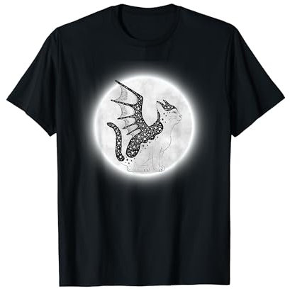 Halloween Gargouille Chat pleine lune sorcière chat noir T-Shirt