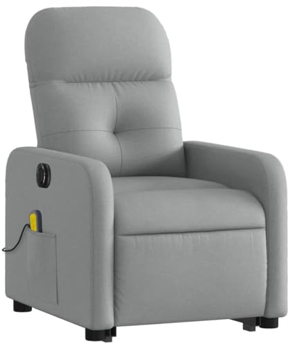 vidaXL Elektrisk massagefåtölj med uppresningshjälp ljusgrå tyg, fåtölj, fåtölj med uppresningshjälp, reclinerstol, fåtöljer