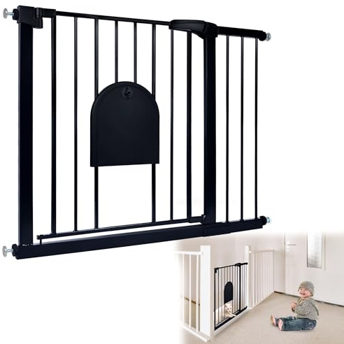 CEEDIR Türschutzgitter Absperrgitter Treppengitter Treppenschutzgitter Ohne Bohren mit Schiebetür für Haustiere Auto-Close 180° (95-105cm Schwarz)