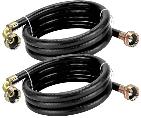 2 Stück 1,8 m schwarzer Gummi-Waschmaschinenschlauch mit 90-Grad-Winkel, platzsichere Heiß- und Kaltwasserversorgungsschläuche für Waschmaschinen