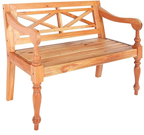 Homgoday Batavia-Sitzbank Sitzbank Bank Holzbank Flurbank für Wohnzimmer Blumenbank Parkbank Balkonbank Bank 98 cm Mahagoni Massivholz Hellbraun