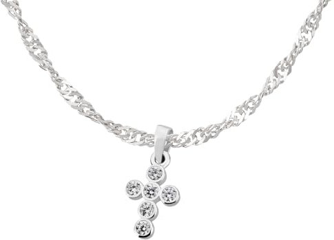 Ardeo Aurum Damen Schmuck-Set aus 333 Gold Weißgold Kreuz Anhänger Singapurkette Länge 50 cm