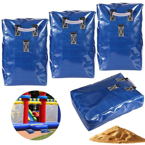 4pcs Vinyl Sandbags, Bounce House Inflatable Water Bounce House Sandbag Anchor Safety Product Weights Bag Heavy Duty Sand Bags for Water Slides Canopies and Tents (Blue)