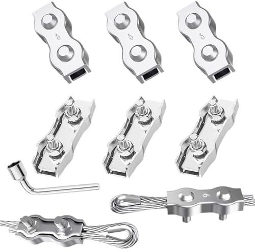 WDZGX Seilklemmen Drahtseilklemmen Duplex Klemme Seilverbinder Weidezaun M6 | Set 6 6mm Verbinder Stahlseil Klemmen Drahtseilklemme 304 Edelstahl Drahtseil Litzenverbinder Befestigungsschellen Doppelt
