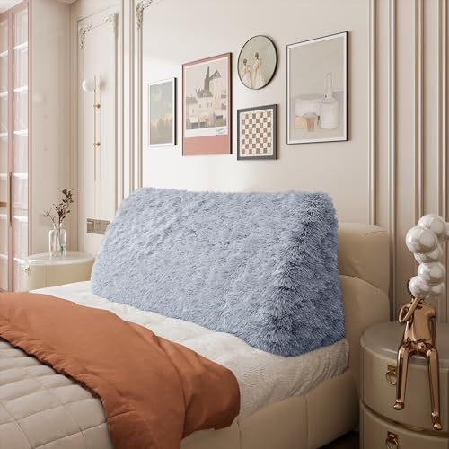 BNCKTRD Plüsch Warm Rückenkissen Lesekissen für Bett und Couch, Rückenlehne Kopfende, Dreieckiges Sofakissen Bücherkissen, Wandkissen für Bett Herbst Winter maschinenwaschbarem Graublau 200cm