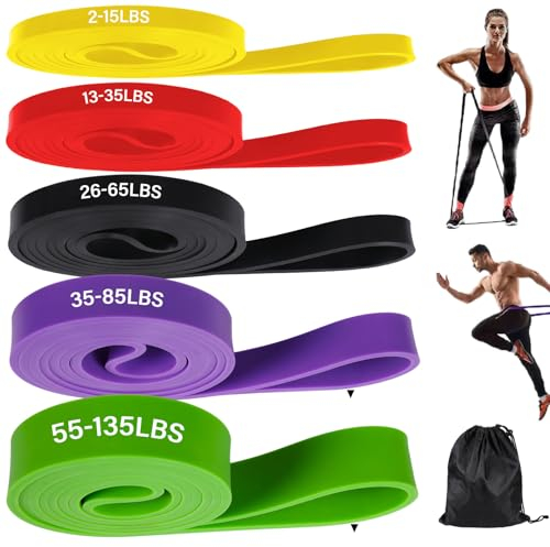 Cathpetic 5pcs Exercise Resistance Bands Set for Men Women,Pull Up Elastic Bands for Gym Pilates Fitness Yoga,Home Strength Training Equipment Long Tension Limit 2-125LBS with Handles Door Anchor