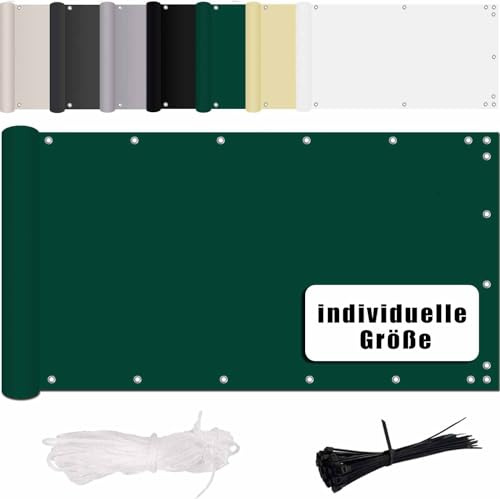 MENGH Balkon Sichtschutz Ohne Bohren Wind-und UV-Schutz, 160g/m², Mit Montagezubehör, 100% Polyester, für Balkon geländer,Terrasse & Garten - Grün 90x2000cm