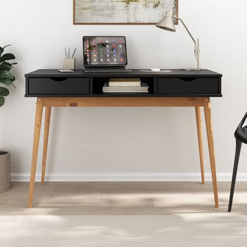 IDIMEX Schreibtisch Stefano schwarz/Eichefarben - Bürotisch mit 2 Schubladen und Fach aus Massivholz, Home Office Tisch, moderner Arbeitstisch