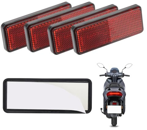 4 Dischi Catarifrangenti Moto E4 Posteriore Rosso, Catarifrangenti Riflettori Autoadesiva Rettangolare Rosso Sicurezza Posteriore Riflettente Incollare, per Bicicletta, Scooter e Portatarga