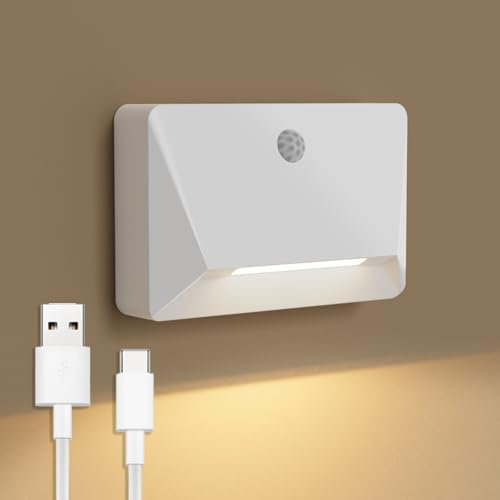ACMHNC Veilleuse avec Détecteur de Mouvement, Lampe Murale Sans Fil LED Escalier Detecteur, Mode lié, 3000K, 2200 mAh, USB Rechargeable, Sans Perçage, Pour Couloir, Chambre, Bébé, Escaliers
