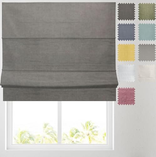 Barnes Blinds - Linen Look Blackout Lined Roman Blind - choice of standard or deluxe headrail - Choice of Deluxe or Standard Headrail - Durable Fittings Easy Fit (Charcoal 2ft (61cm))