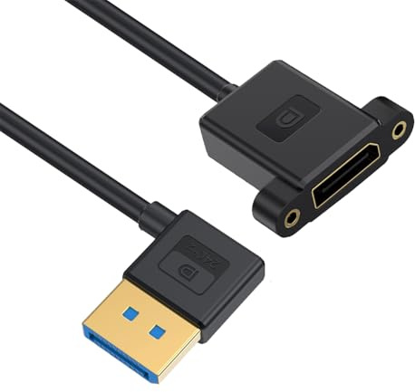 NFHK Câble ultra fin coudé vers DisplayPort 1.4 DP mâle vers femelle, câble d'extension 8K 60 Hz 4K 144 Hz pour moniteur d'ordinateur portable de bureau, carte graphique 30 cm