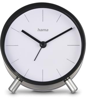 Hama analoger Funkwecker (DCF Funkuhr, ohne Ticken, mit Stunden- und Minutenzeiger, 1 Weckzeit, Schlummerfunktion, Hintergrundbeleuchtung, Elegantes Design, inkl. Batterie) schwarz