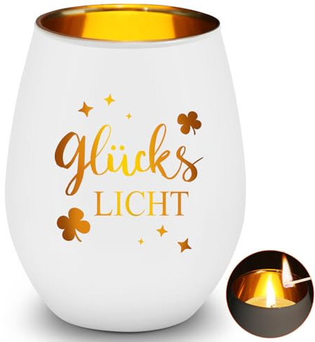 Glückslicht Teelicht, Windlicht mit Gravur, Geschenke für Frauen Glückslicht, Windlicht Glas Personalisiert, Geschenkideen für Frauen, als Geburtstag Valentinstag Muttertag Weihnachten Geschenk