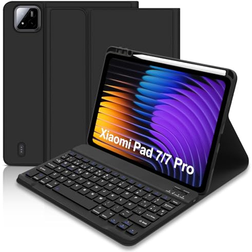 Lielax Funda con Teclado para Xiaomi Pad 7/ Pad 7 Pro 11.2 2025, Xiaomi Pad 7 Pro Funda Teclado, QWERTY Español Ñ Teclado, Bluetooth Teclado Magnético Desmontable para, Negro