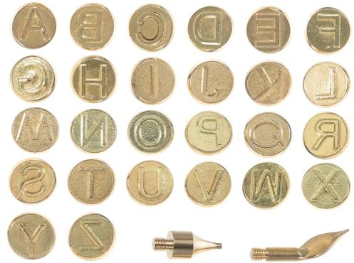 SEWACC 1 Satz Satz Buchstabe Brandmalerei Kopf Holzbearbeitung Faden Brennende Stiftspitze Rauch getränkemarken Brands Werkzeug 26 Buchstaben Brennspitze Prägung Brennspitze Kupfer Golden