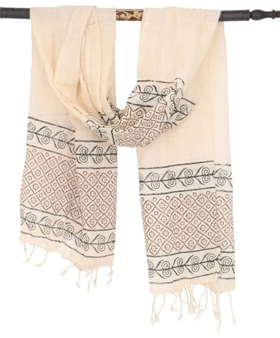 GURU SHOP Handgewebtes Baumwolltuch mit Tribalmuster, Blockdruck, groß | Vielseitig verwendbar als Schultertuch, Stola, Schal, Sarong, Unisex, Traditionelles Design, 100% Baumwolle