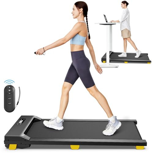 UREVO Walking Pad with Shock Absorption, Under Desk Treadmill with Remote Control and LED Display, Compact and Quiet Treadmills for Home/Office, 38x90cm Running Area