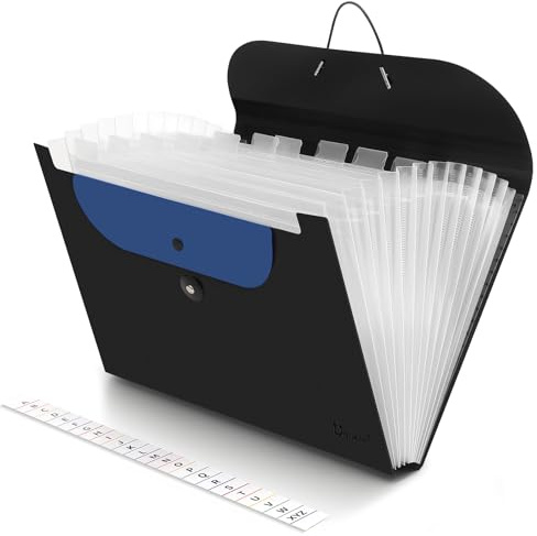 Uquelic Dokumentenmappe A4, Fächermappe Mit 13 Fächer, Ordner Organizer Mit Abnehmbar A5 Dokumenten Mappen, Schwarzer Kunststoff Aktenordner Für Büro Hause Schule Dokumente (blau)