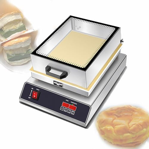 Máquina Eléctrica Para Hacer Soufflés Con Tapa Abatible de Vidrio, Máquina Eléctrica Para Hacer Soufflés de Panqueques Dorayaki Baker, Temperatura Ajustable de 50-300°C, Para Pastelerías,1 HEAD