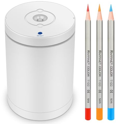 Fully Automatic Electric Pencil Sharpener,Rechargeable Smart Pencil Sharpener.Suitable for No. 2/Colored Pencils (6-8 mm),Applicable to School/Classroom/Office/Home(White)