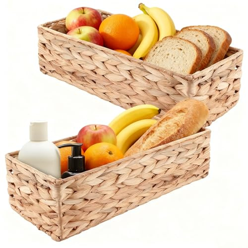 DAJAVE Lot de 2 Corbeille a Pain en Poly Osier Panier a Pain, Panier Osier Rangement, Corbeille a Fruit osiers, paniers de Service Rectangulaire pour la Cuisine, le Restaurant (40x17x11 CM)