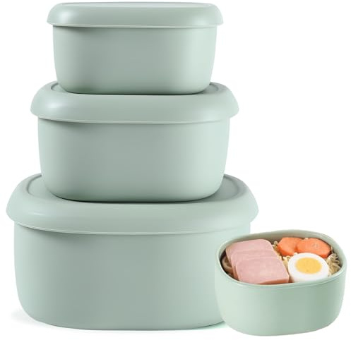 LEKEFETO Set di 3 stoviglie per forno a microonde: contenitori per il riscaldamento con coperchio, set di pentole 0,6 l, 0,3 l, 0,2 l, utilizzabili come dispensa, contenitore per frigorifero