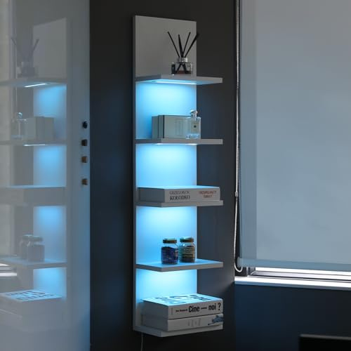 AskTag 5 Tier Wall Shelf Unit, RGB Lack Shelf, Vanity Shelves with Light,White Shelves for Room,Office,Bathroom,Remote Control