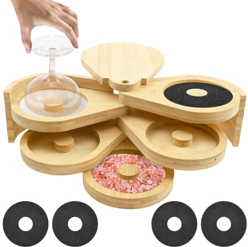 5 Tier Salt Rimmer Set Bamboo Glass Rimmer with 5 Sponge Practical Compact Bar Glass Rim Margarita Salt Container for Bar Party Accessories Bartender Tool for Cocktail and Margarita(Log color,1)