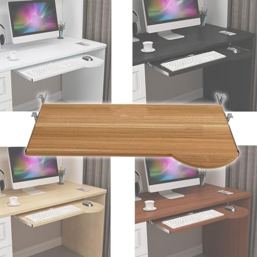 Plateau ergonomique pour clavier avec support de souris – 36 cm – Finition noyer lisse 70 x 20 cm – Organiseur parfait pour un confort et une productivité améliorés