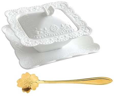STOBAZA Bol En Céramique à Soupe Avec Couvercle Carré Blanc, Bol De Petit-déjeuner Épais, Vaisselle Cuisine, Ensemble Avec Cuillère Et Plateau, Usage Maison Et Restaurant,