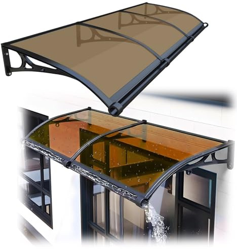 Tenda a baldacchino per esterni, protezione dai raggi UV e dalla neve, per veranda e finestre, copertura per tetto in policarbonato resistente, 61 x 61 cm, colore marrone chiaro, resistente alle