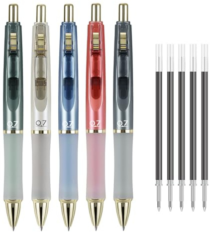 SUIN Ästhetische einziehbare Gelstifte (schwarze Tinte, 0,7 mm), Stifte mit glattem Schreibkomfort und weichem Griff, 5er-Pack & 5 Nachfüllpackungen für Journaling & Büro
