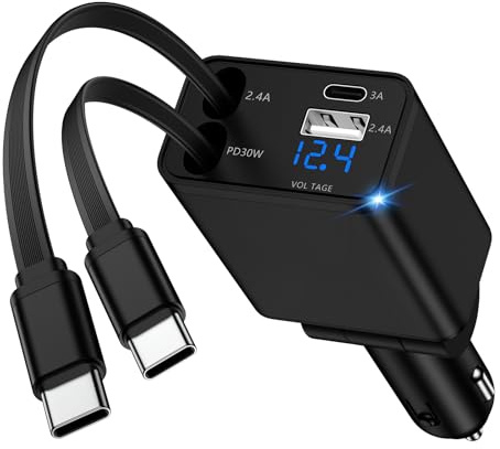 4 in 1 Zigarettenanzünder USB C Auto Ladegerät mit Einziehbarem Kabel für Samsung Galaxy S26 S25 S24 S23 S22 A17 A16 A56 5G,12V USB Adapter Auto Schnellladegerät Kfz Ladegerät für iPhone 17 Air 16 15
