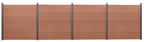 Zaunelement-Set Braun 699x186 cm WPC, Holz-Kunststoff-Verbundwerkstoff Gartenzaun mit multifunktionalen Stahlpfosten, erweiterbarer Sichtschutzzaun für Garten