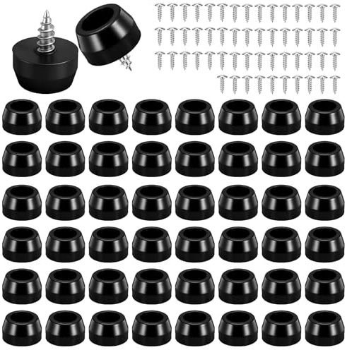 FdcLixuvol Rubber Feet, 50 Pcs Non-Slip Soft Cutting Board Feet Pads Kit with Built-in Stainless Steel Washer and Screws for Furniture Appliances Rubber Bumpers, Black (Small)