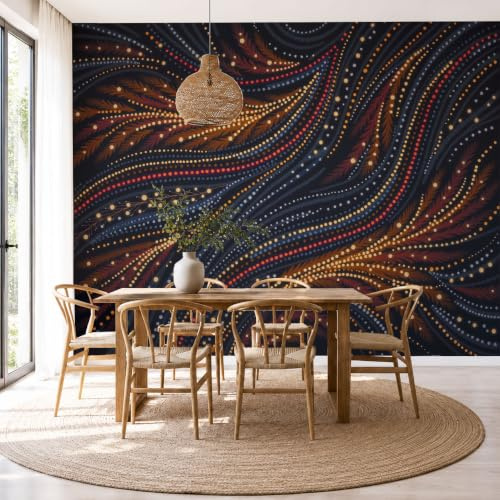 Carta Da Parati Fotomurale Xxl Linee Tradizionali A Pois 200X140Cm, Poster Murale Fotografica 3D In Tessuto Non Tessuto Trame Geometriche Astratte Di Grande Per Tv Corridoio Soggiorno, Blu-Marrone