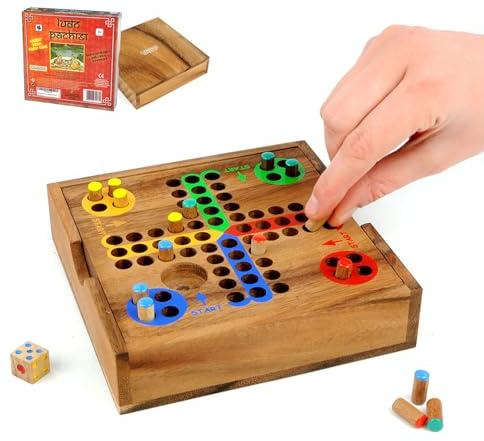 Logica Puzzles Art. Ludo - Pachisi S - Pocket Board Game - Wooden Board Game in Teak Wood - Travel Version